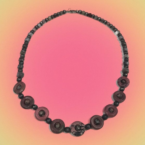 Vintage Earth-toned Polished Stone Bead Necklace - Picture 1 of 8
